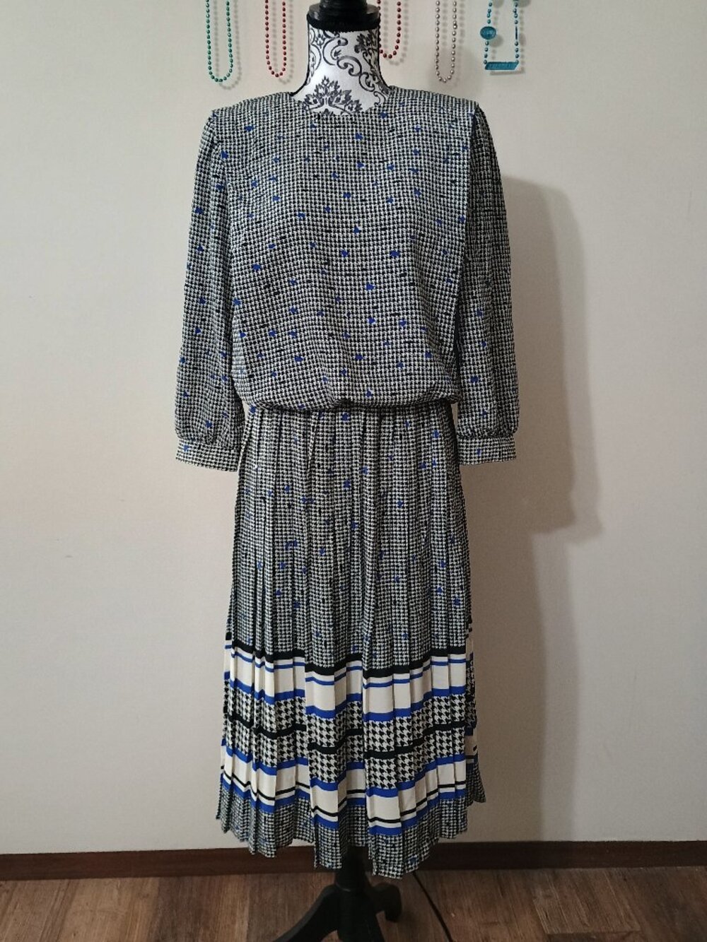 Vintage R.E.O. Originals Houndstooth Pleated Dress Sz. 12